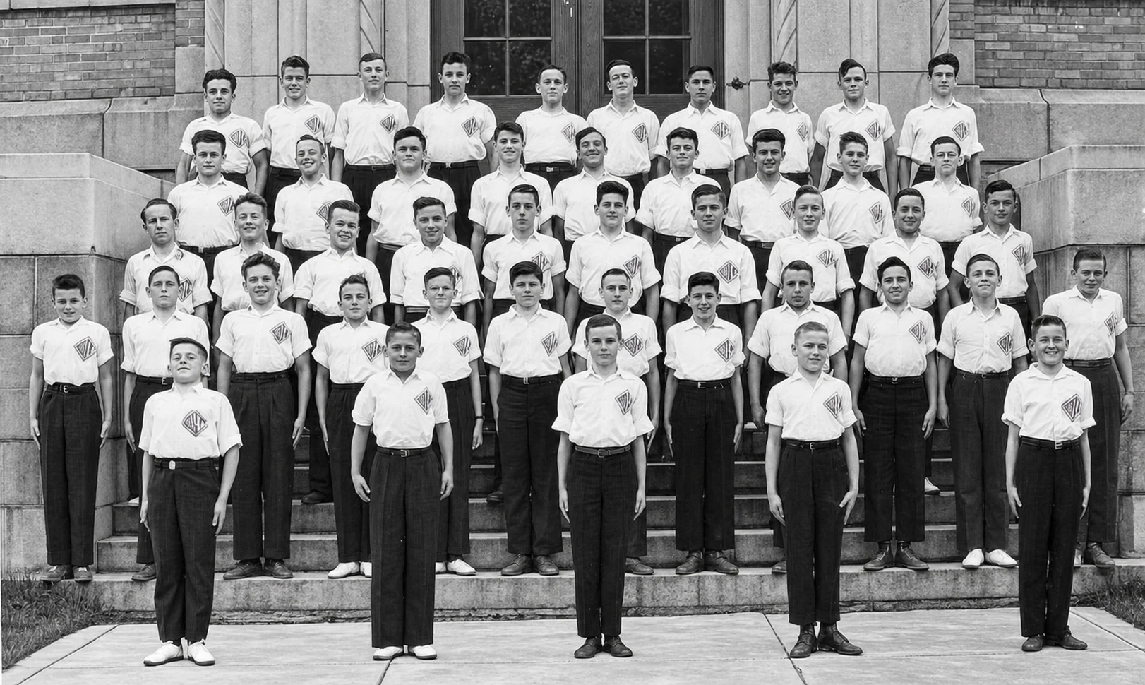 En tenue de gymnastique en 1946-47