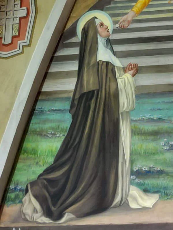 Détail de la figure de sainte Amélie en prière