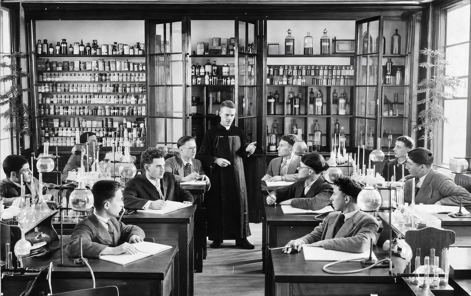Classe de chimie avec Père H. Boudreau en 1928